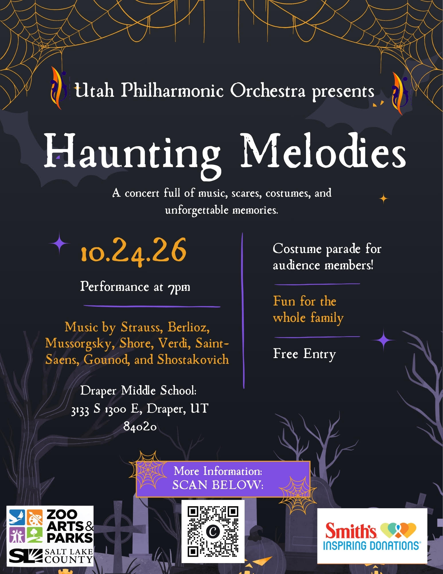 Haunting Melodies Fall Concert poster — October 24, 2026, 7:00 PM at Draper Park Middle School